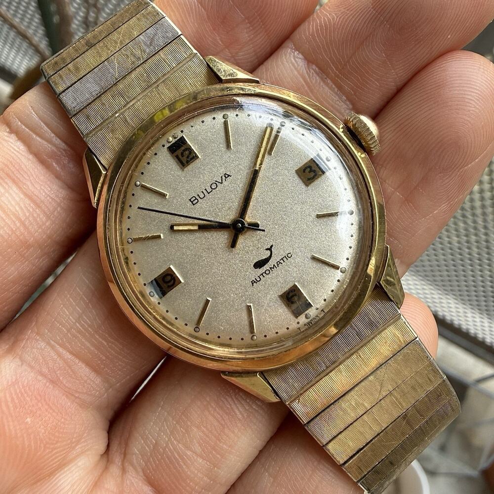 Vintage 70’s Bulova “Sea King” Whale Gold Plated Men’s Wrist Watch Automatic